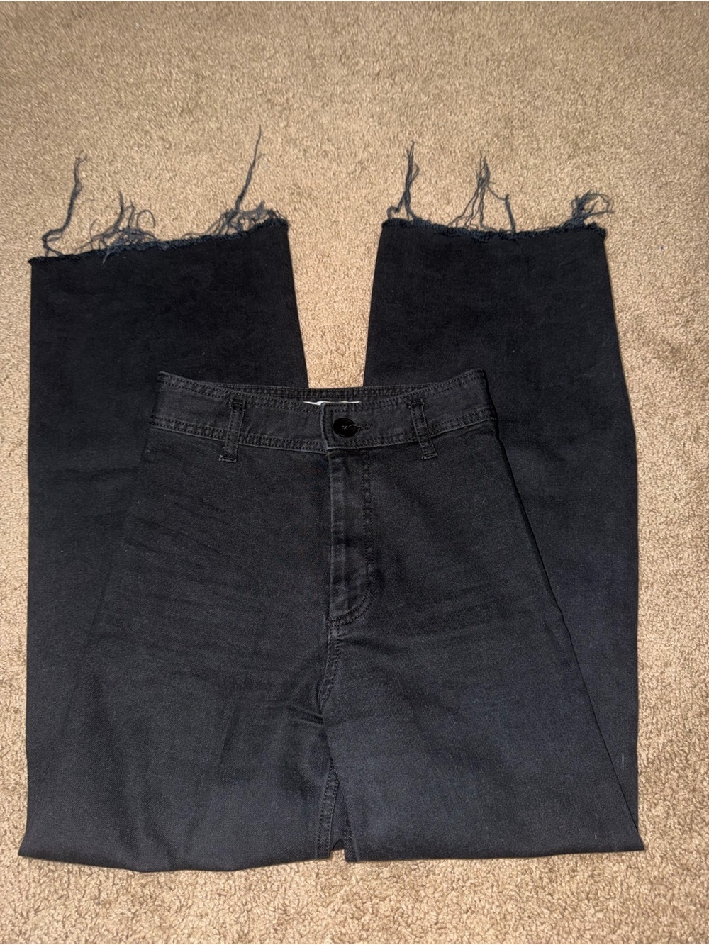 Black Zara Raw Hem Wide-Leg Jeans